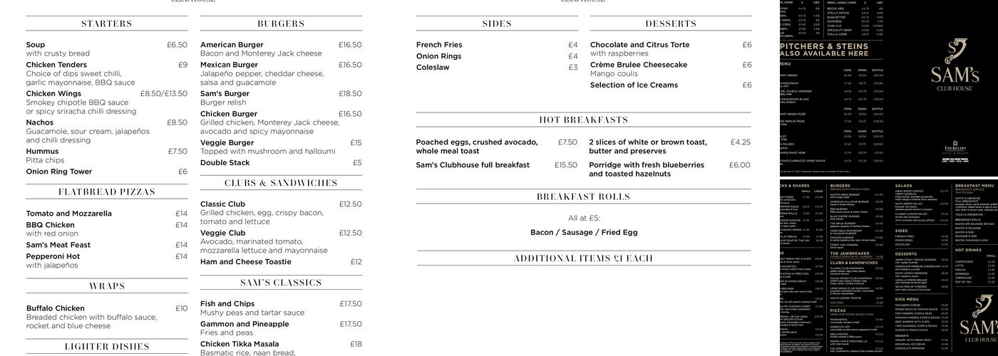 Sam's Club House Menu