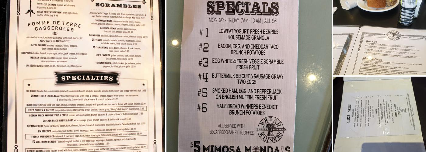 Bread Winners Cafe & Bakery Menu