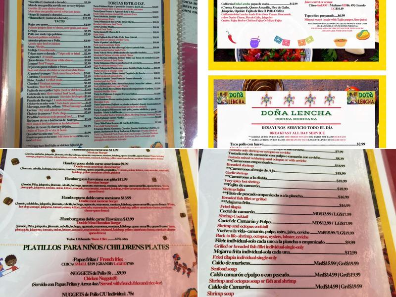 Dona Lencha Menu