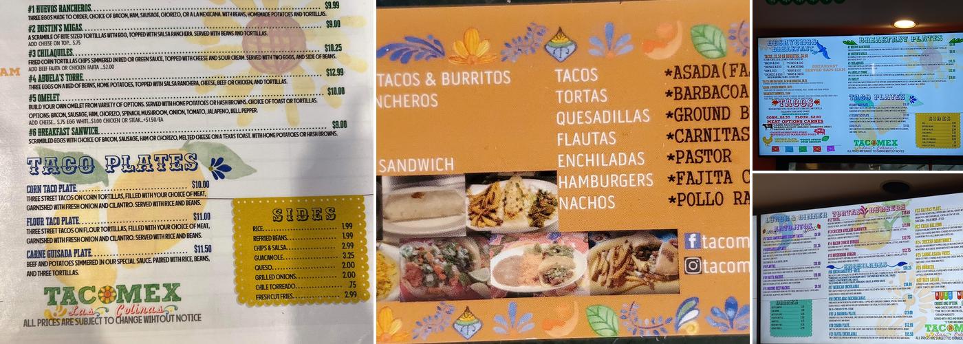 Tacomex Las Colinas Menu