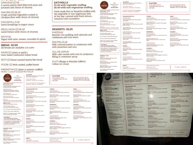 Jyoti Indian Bistro Menu