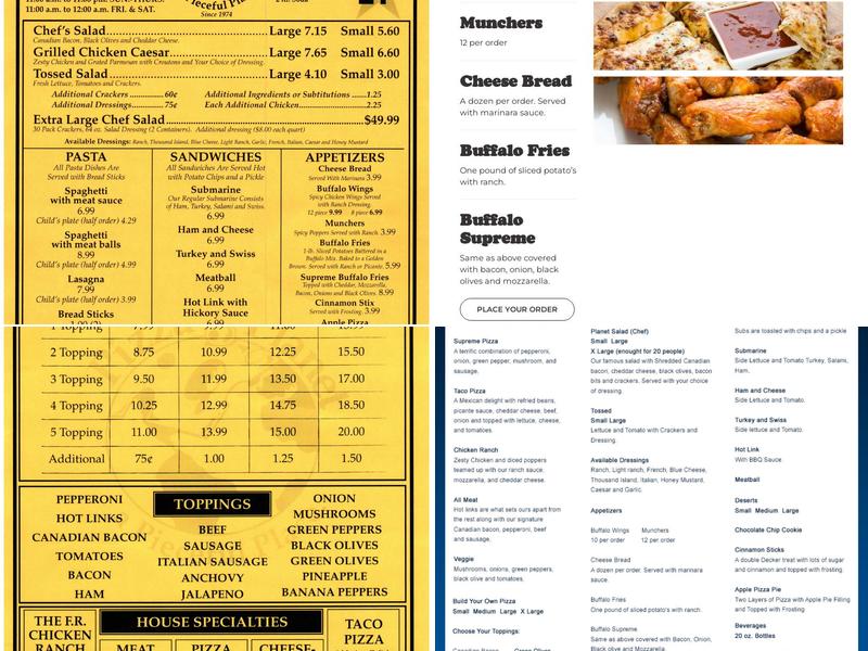 Pizza Planet Menu