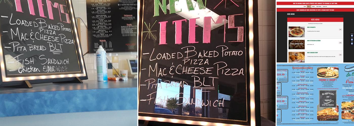 La Bella Pizza Hillside Menu