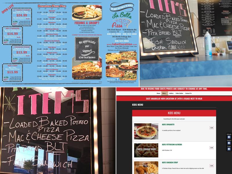 La Bella Pizza Hillside Menu