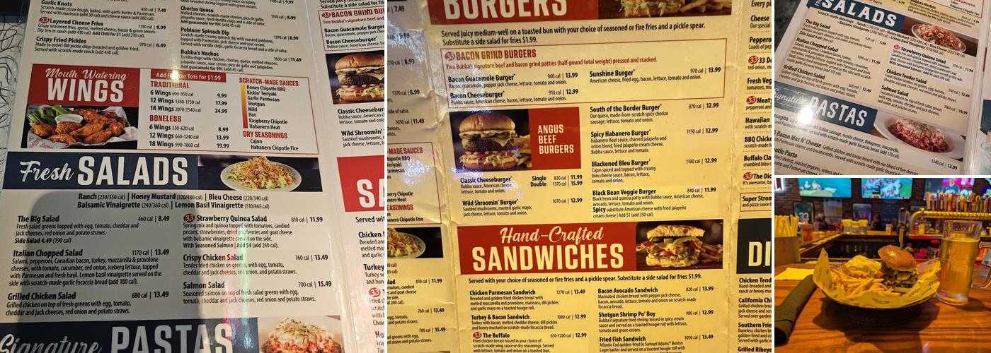 Bubba's 33 Menu