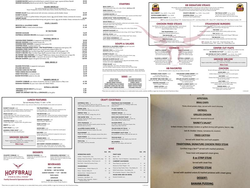 Hoffbrau Steak & Grill House Menu