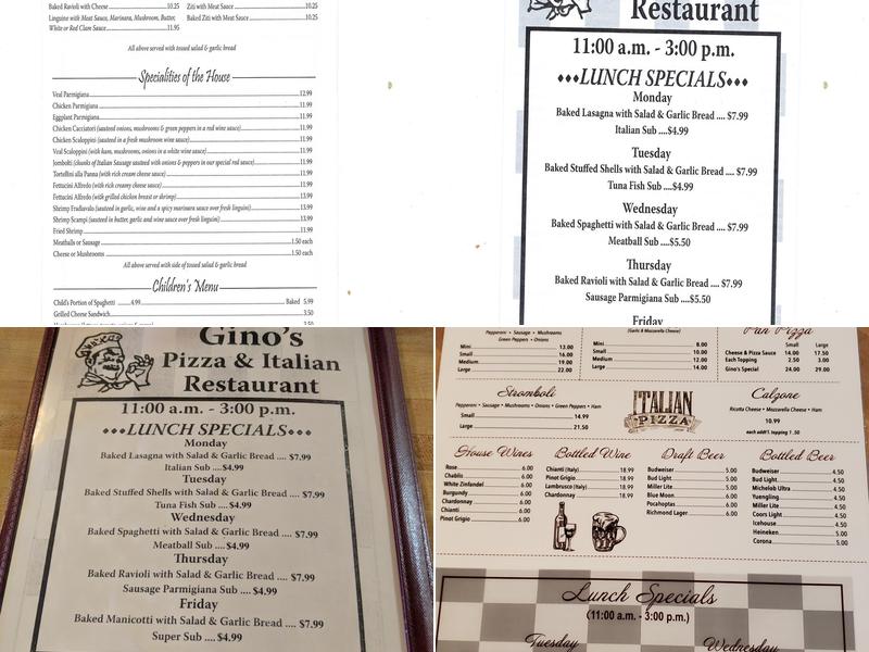 Gino's Pizza & Italian Restaurant Menu