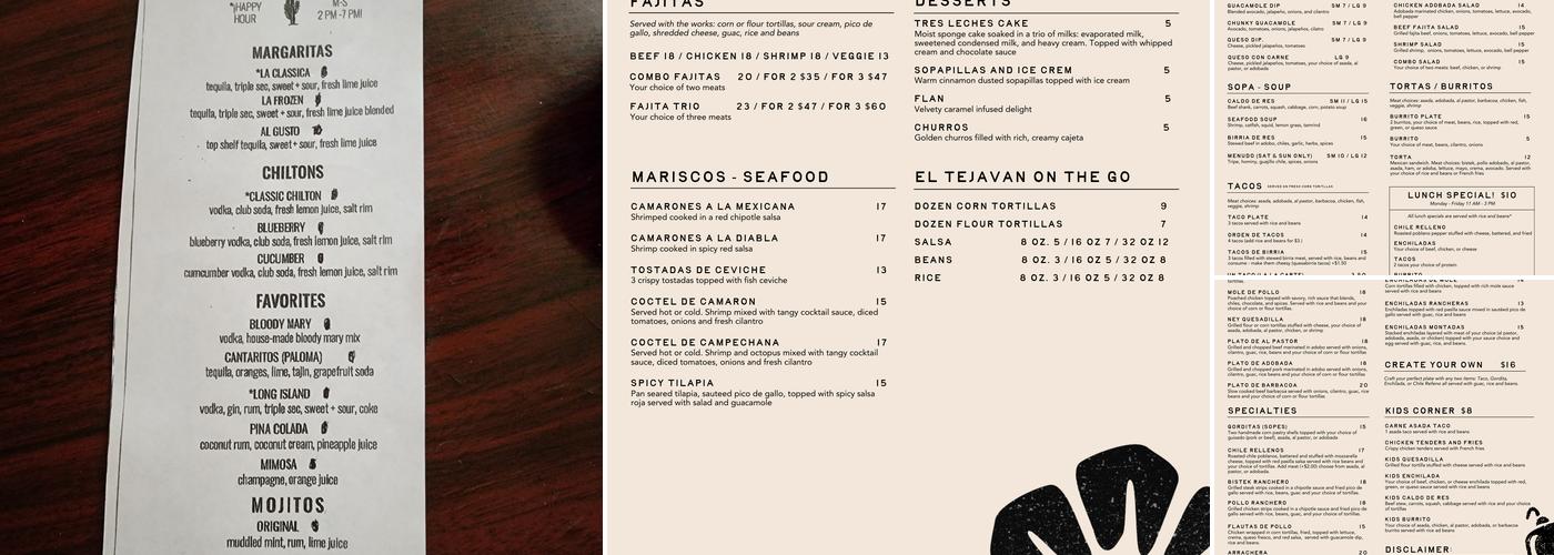 El Tejavan I -40 West + Paramount Menu