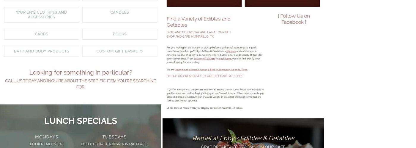 Ebby's Edibles & Getables Menu
