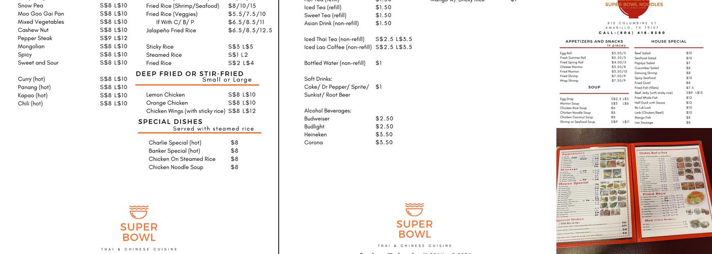 Super Bowl Noodle Menu