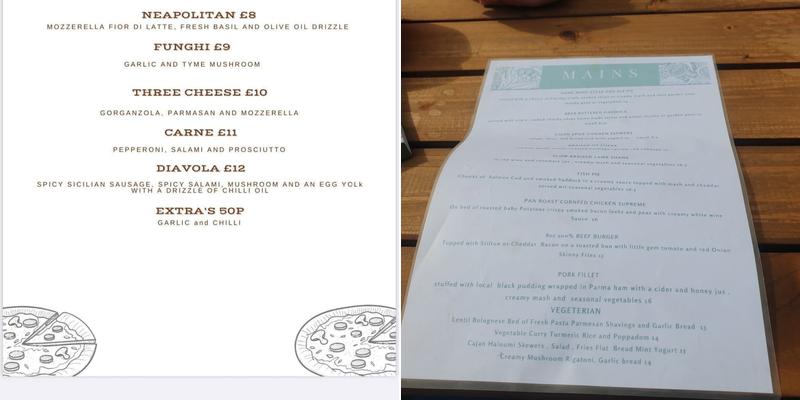 Sycamore Inn, Parwich Menu