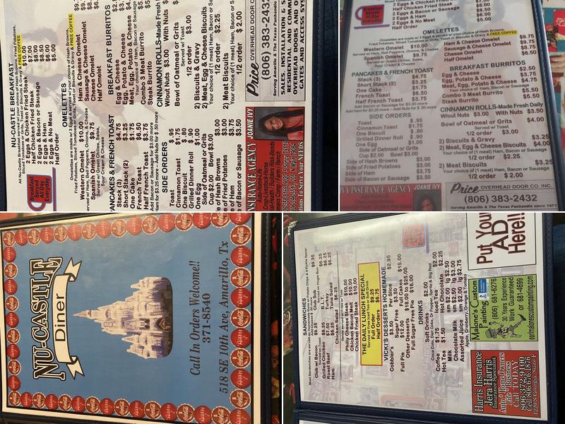 Nu-Castle Diner Menu