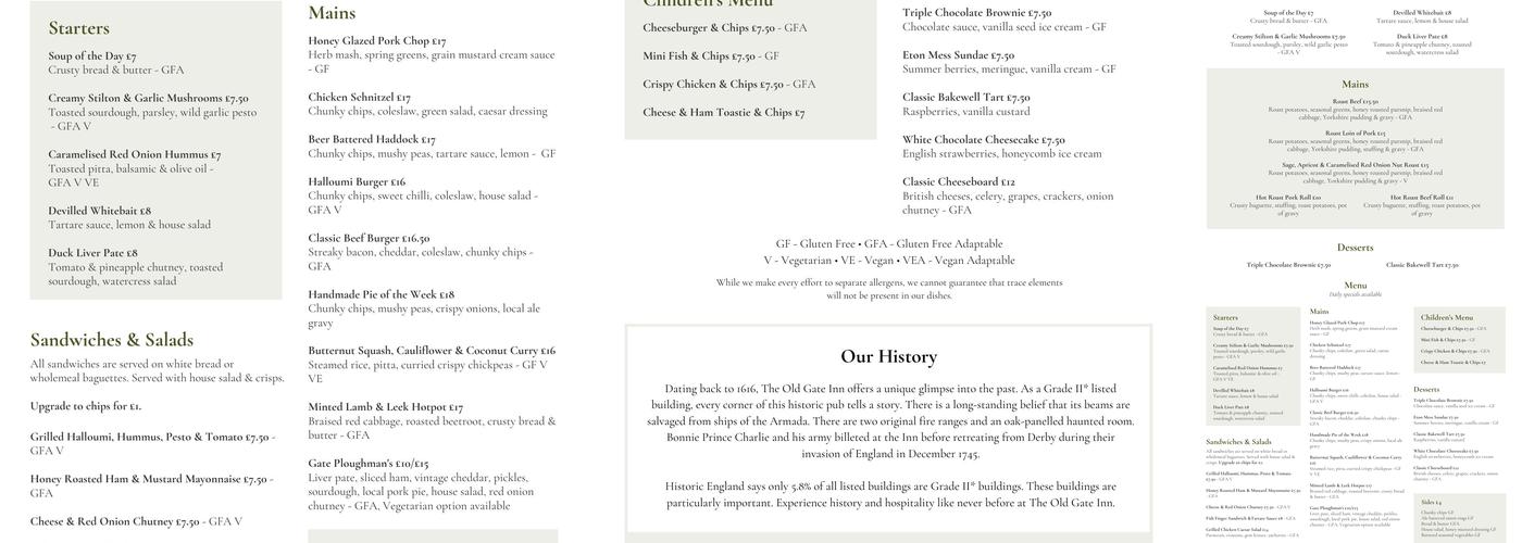 Ye Olde Gate Inn Menu