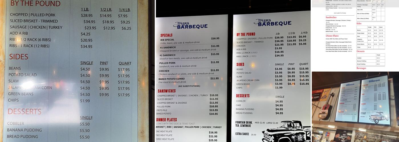 Tyler's Barbeque Menu