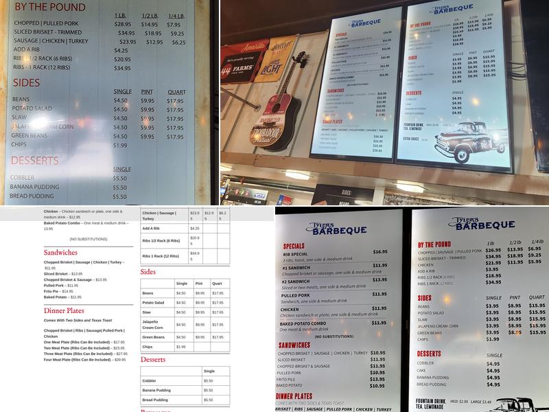 Tyler's Barbeque Menu
