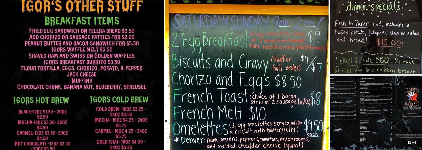 Igor's Bistro Menu