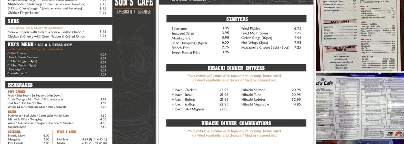 Sun's Cafe Menu
