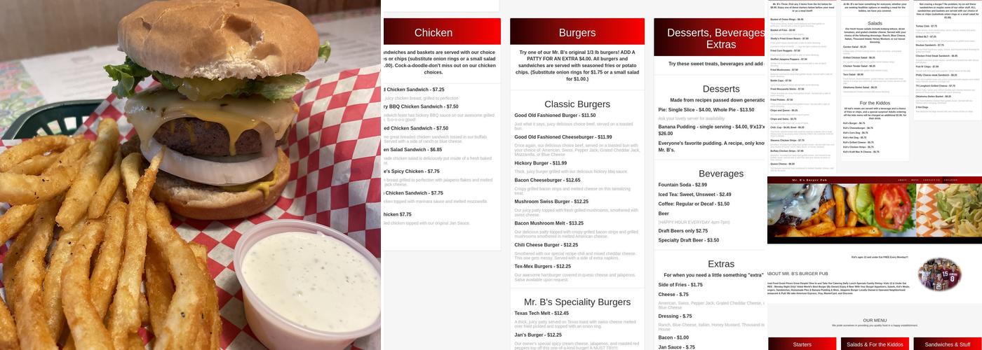 Mr. B's Burger Pub Menu