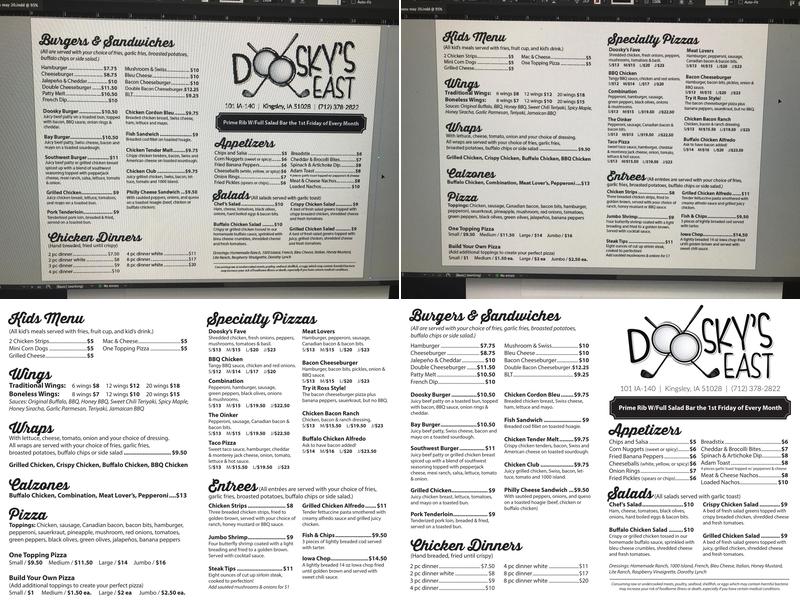 Doosky's East Menu