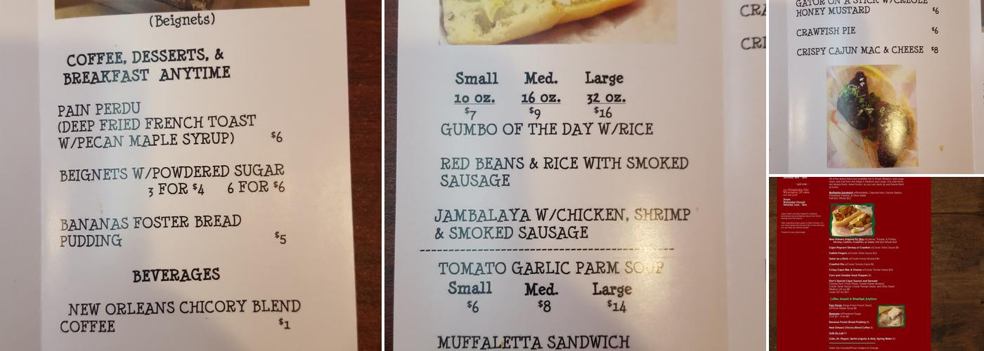 Cajun Kates Menu