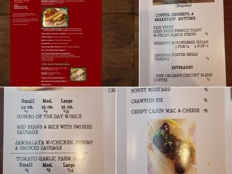 Cajun Kates Menu