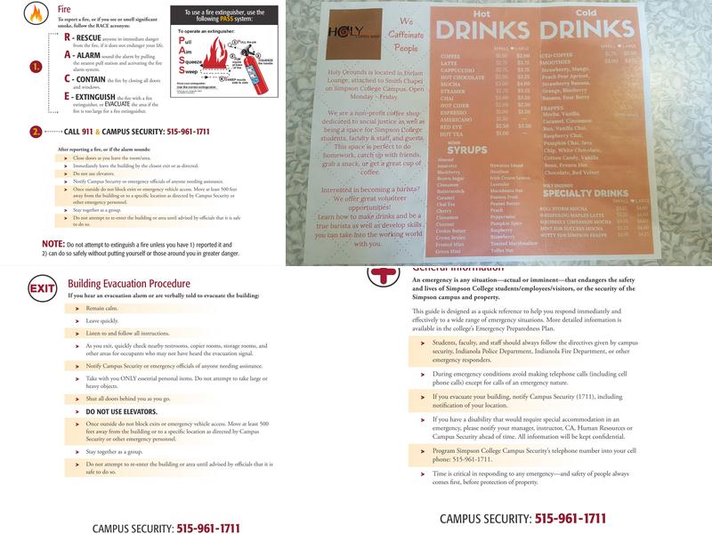 Holy Grounds Coffee Shop - Simpson College Menu