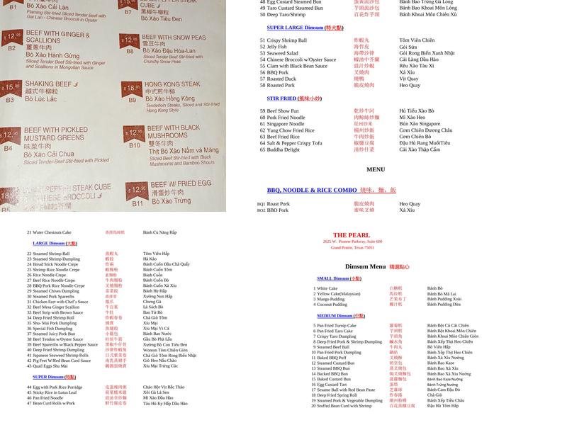 The Pearl Restaurant Menu