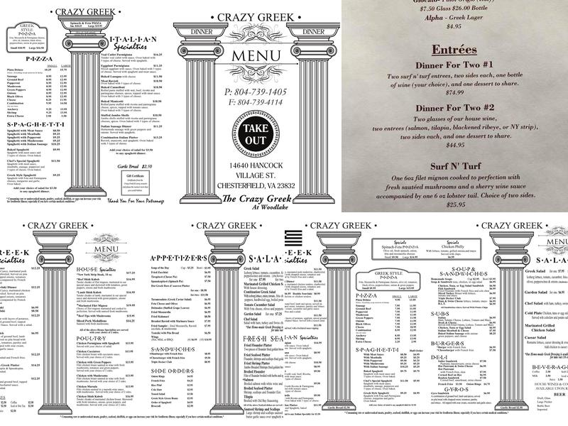 Crazy Greek Menu