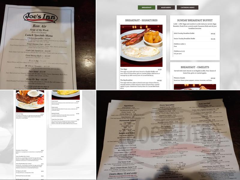 Joe's Inn Bon Air Menu