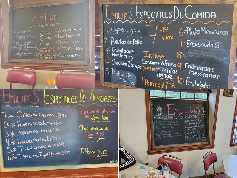 Emilia's Restaurant Menu