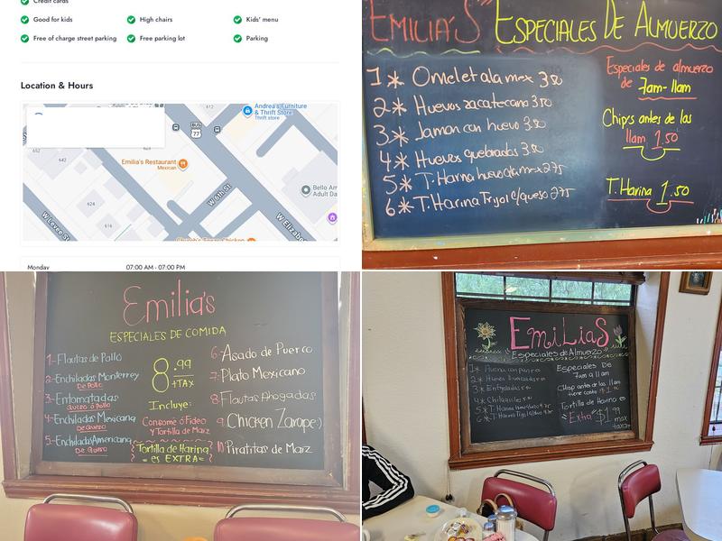 Emilia's Restaurant Menu