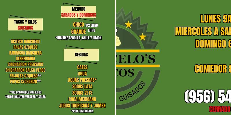 Marcelo’s Tacos Menu