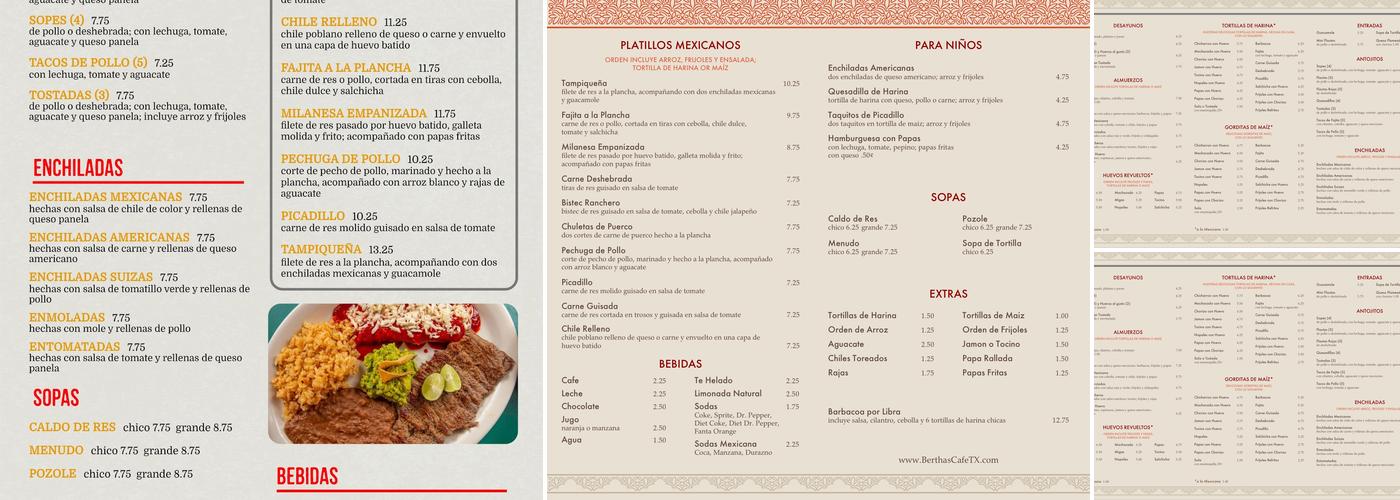 Bertha's Cafe Menu