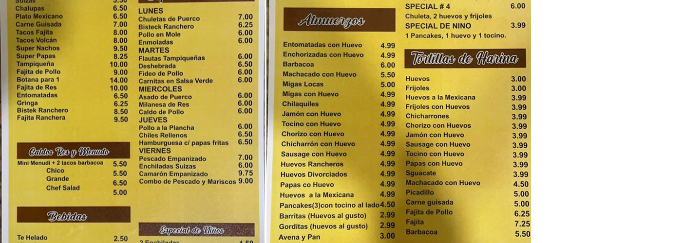 Estrellas Restaurant Menu