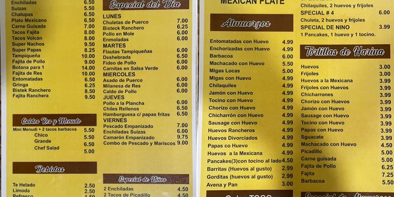 Estrellas Restaurant Menu