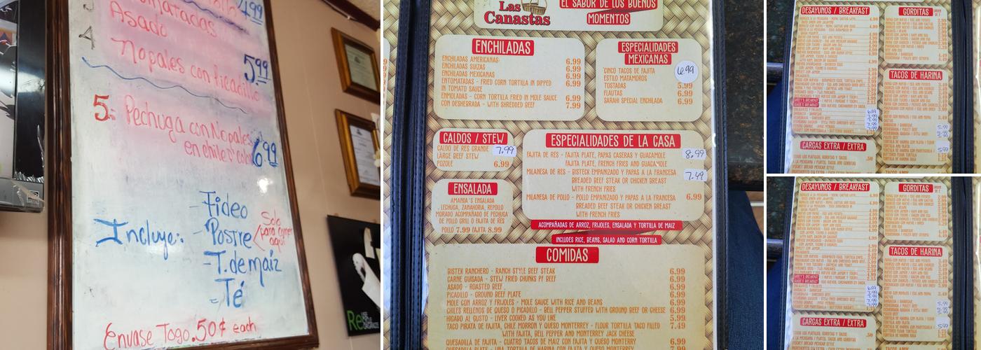 Las Canastas Menu