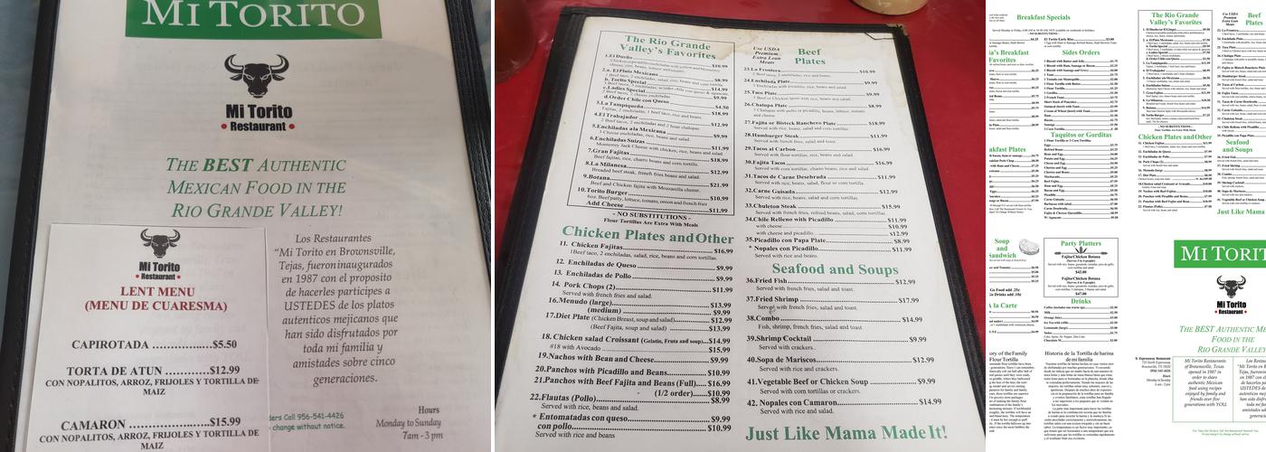 Mi Torito Menu