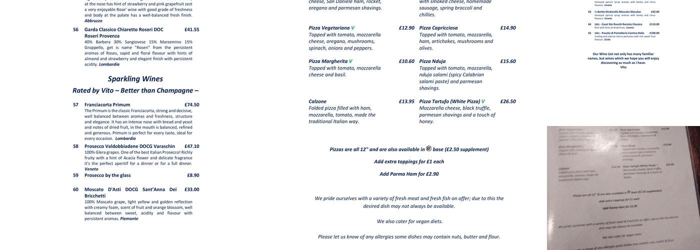 Vito's italian restaurant Menu