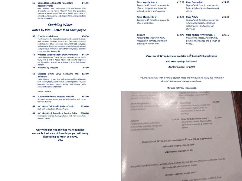 Vito's italian restaurant Menu