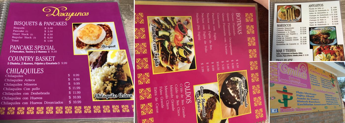 Emilia's Restaurant Menu