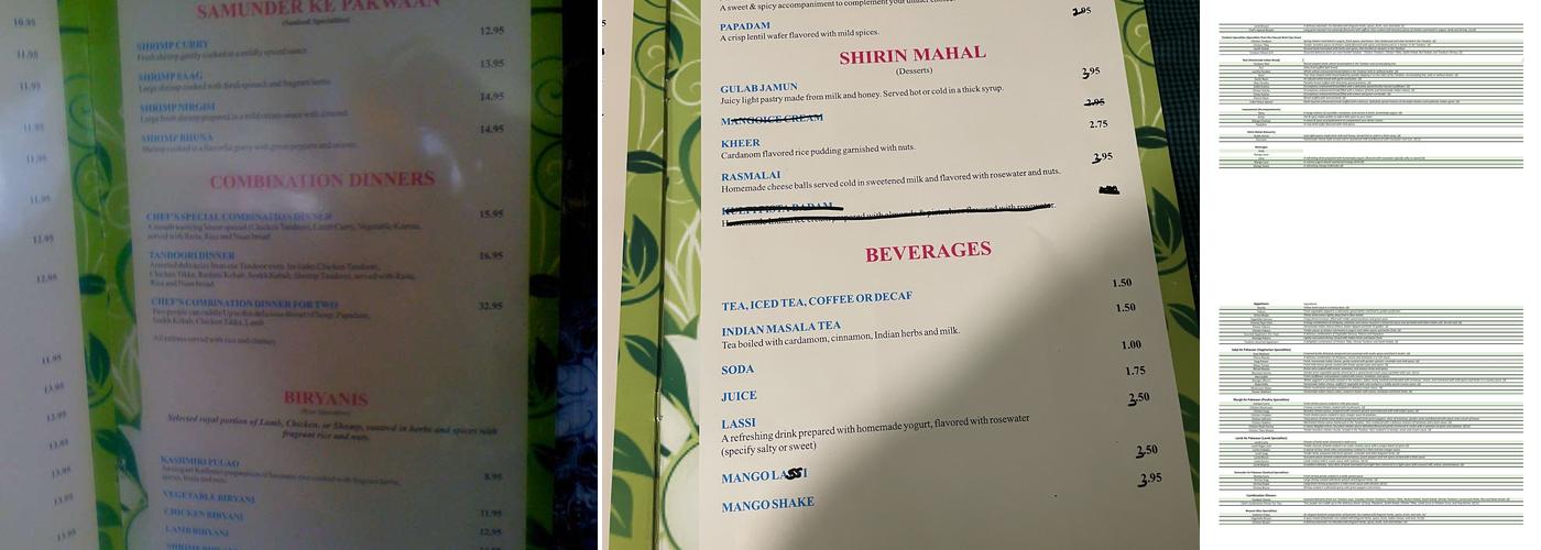 India Palace Menu