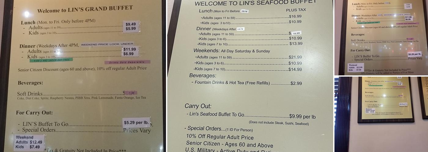 Lin's Buffet Menu
