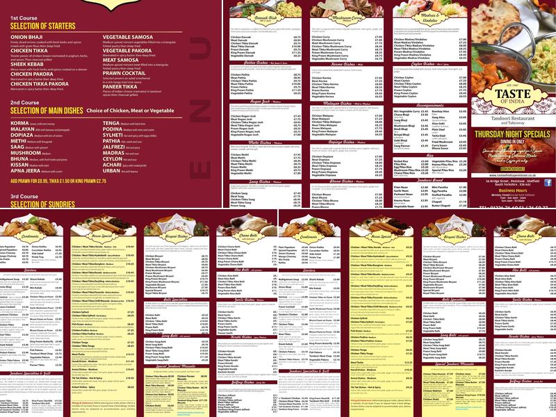 Taste Of India Penistone Menu