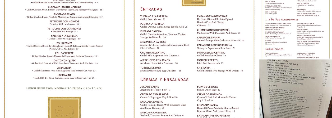 La Pampa Menu
