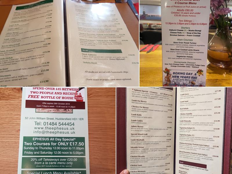 The Ephesus Restaurant Menu