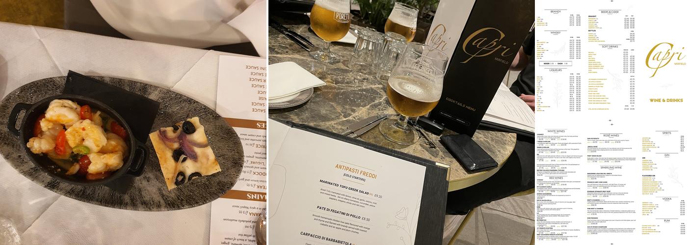 Capri Mirfield Menu