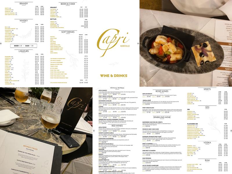 Capri Mirfield Menu