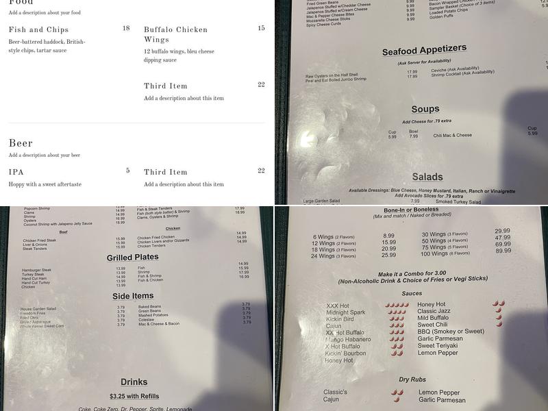 Classic's Bar & Grill Menu