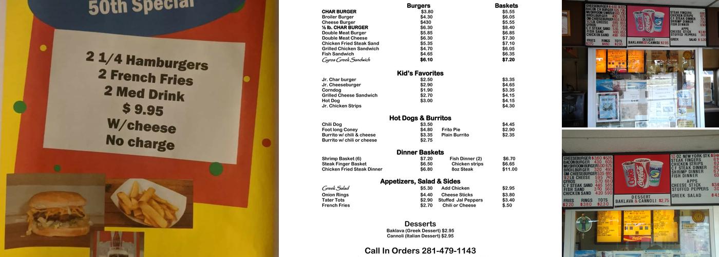 Char Burger Menu