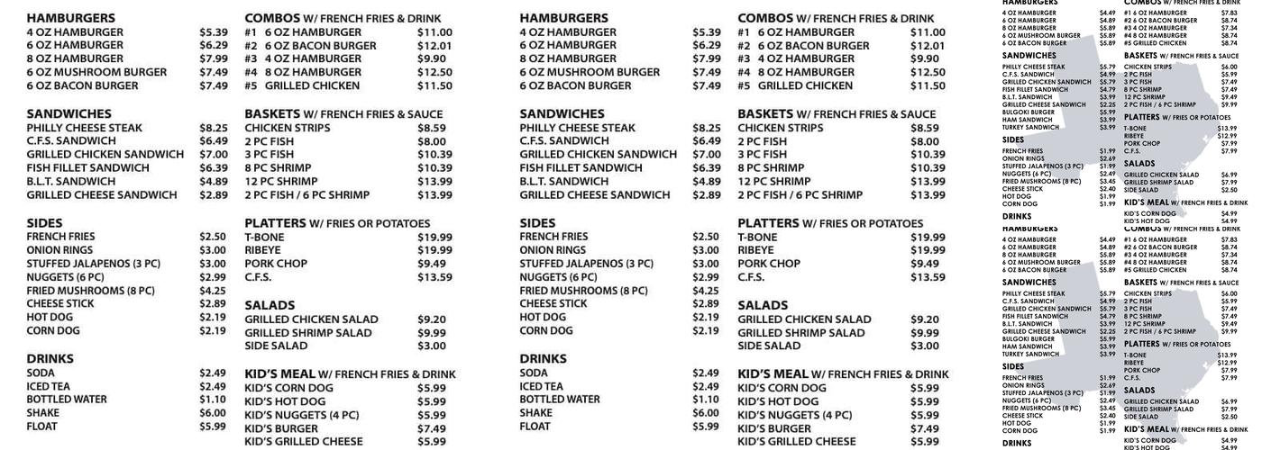 Burger Tex Menu